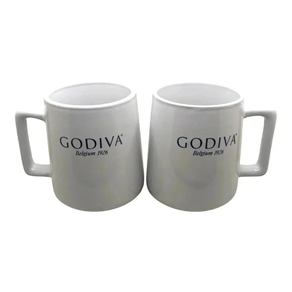 Godiva Belgium 1926 White Ceramic Mug - Set of 2